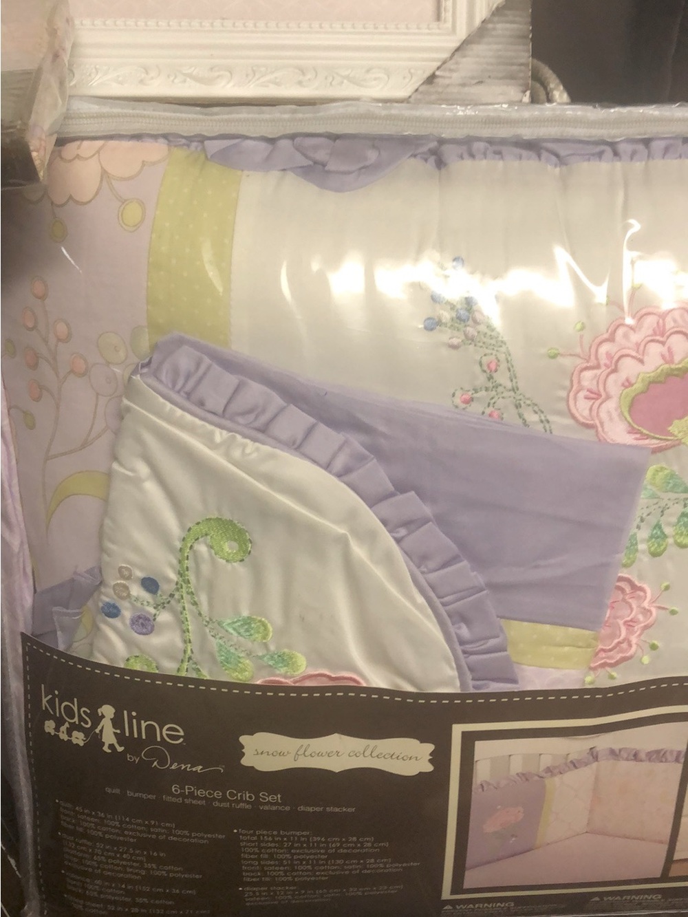 NWT  6 piece crib bedding set Lavender & Cream Floral